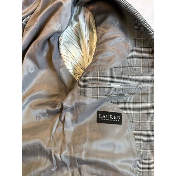 Lauren Ralph Lauren Men’s 38R Grey Plaid Blazer Wool Jacket Gold Accent - Picture 6 of 14